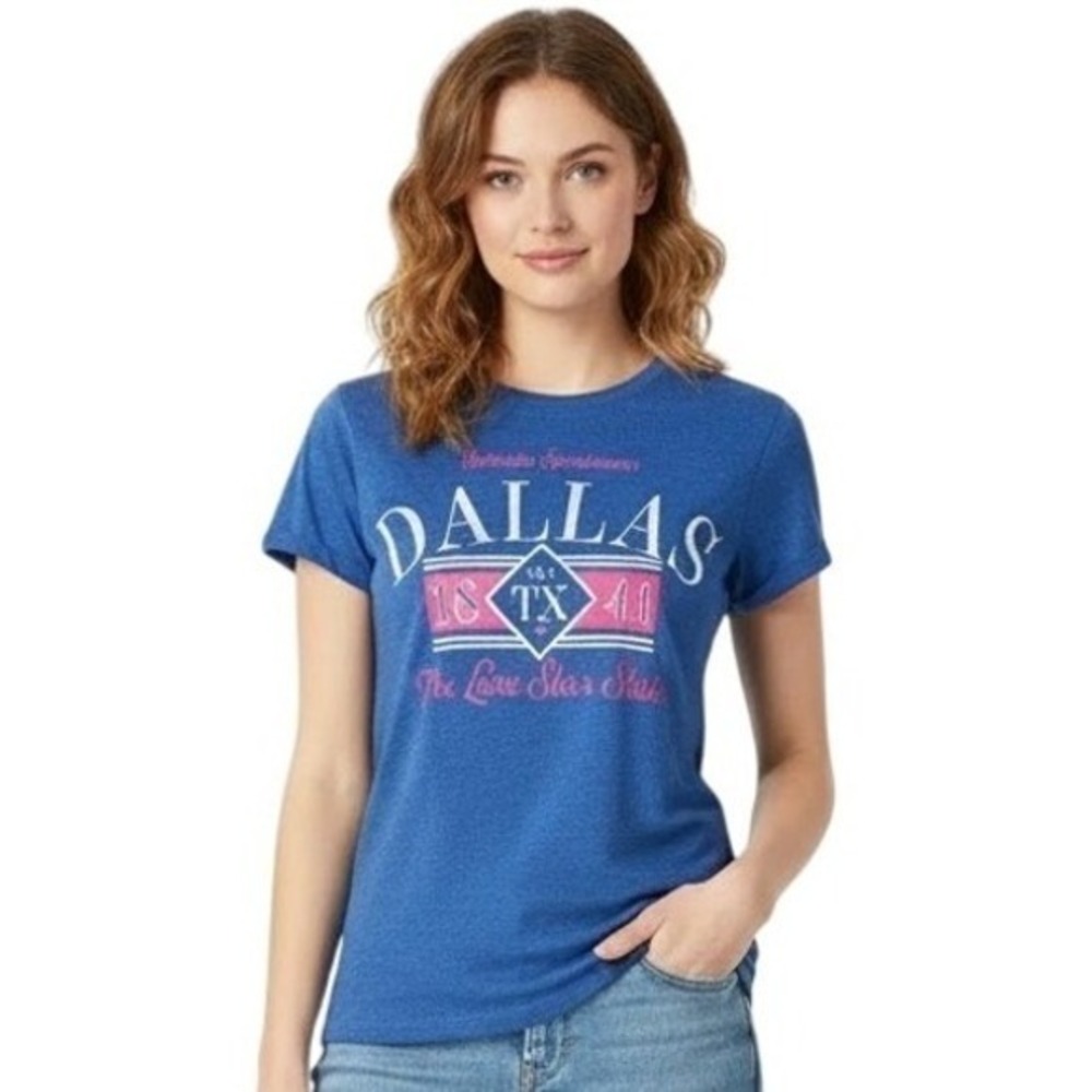 POINT T-Shirt Heathered Blue Dallas Texas Graphic‎ Unisex Tee Souvenir Travel S